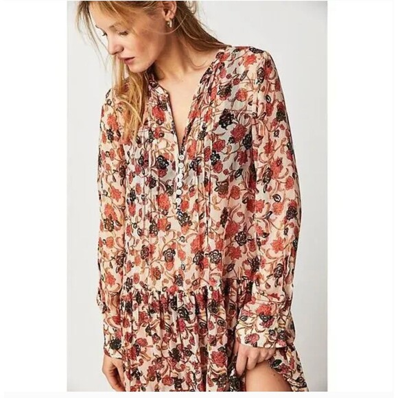 NWOTFree People See it Through Floral Long Sleeve Maxi Dress sz L - Picture 3 of 9